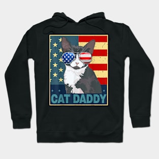 Mens Father Day Gift Tuxedo Cat Daddy Dad American Flag 4Th July Hoodie